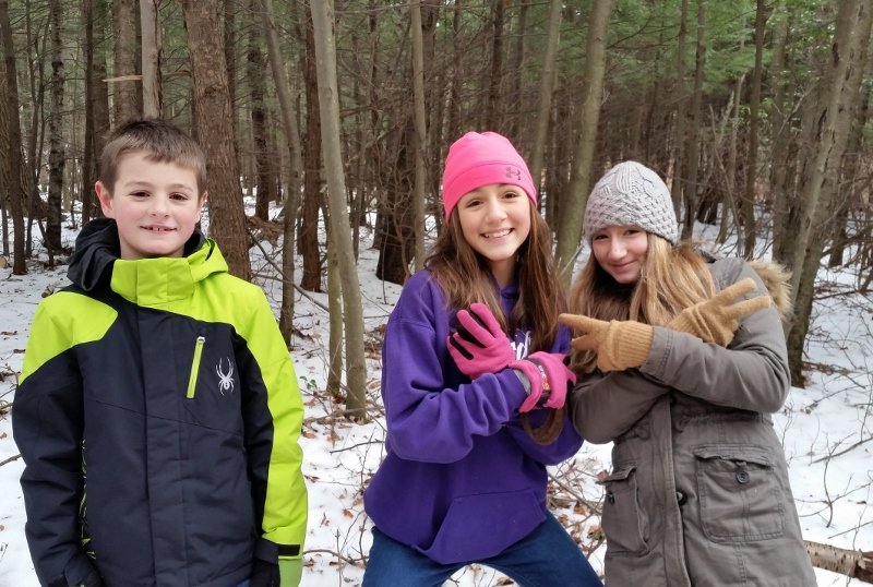 Snowshoe hikes are a great activity for the whole family. These children are pictured on a Walnut Mountain snowshoe hike last winter.